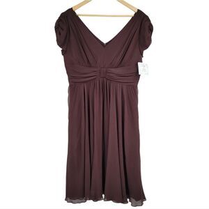 Suzi Chin for Maggy Boutique 100% Silk Chiffon Midi Dress Chocolate Brown NEW